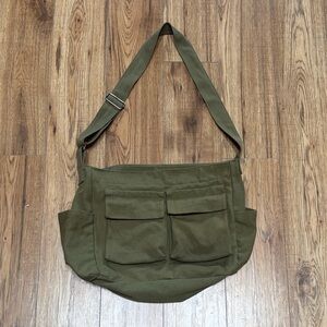 Olive Green Canvas Messenger Bag - Durable Utility Shoulder Bag